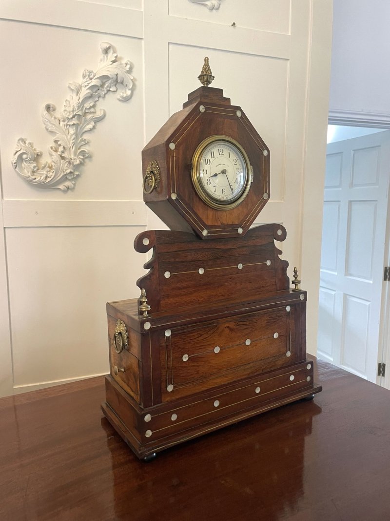 Antique Rosewood Inlaid Mantle Clock by Walker and Hall - Image 3